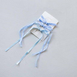 Long Mini Check Pattern Bow Hair Pin Set: Baby Blue
