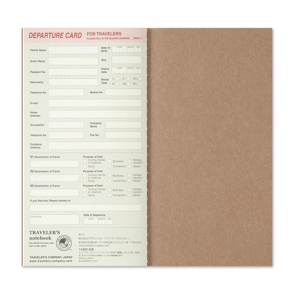 TN Traveler's Notebook - 2025 Weekly + Memo Refill (Regular Size)