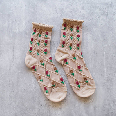 Tulip Flower Casual Socks: Mocha