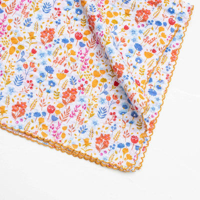 Isabella Floral Cotton Scarf: White/Blue