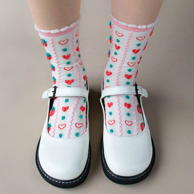 Retro Strawberry Casual Socks: Pink/Strawberry