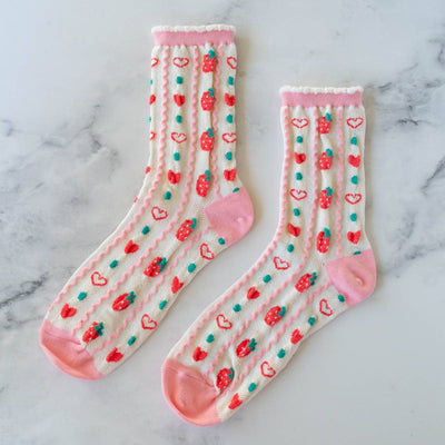 Retro Strawberry Casual Socks: Pink/Strawberry