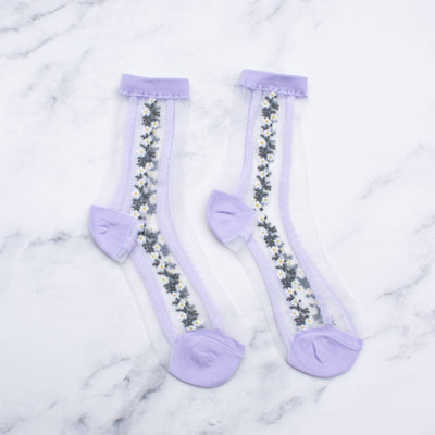 Women's Daisy Floral Mesh Socks: Lilac