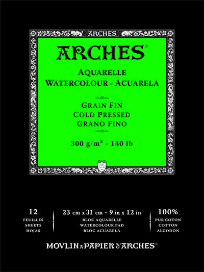 ARCHES Aquarelle Watercolour Paper Pad - Cold Press, 9" x 12"
