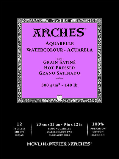 ARCHES Aquarelle Watercolour Paper Pad - Hot Press, 9" x 12"