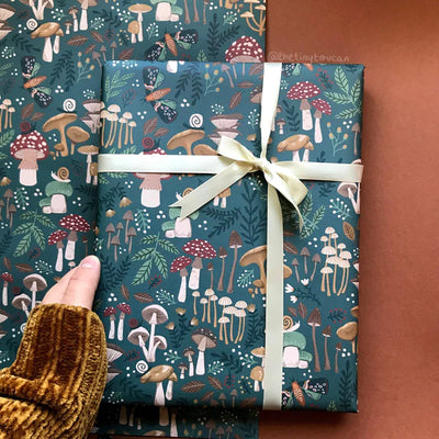 Mushroom Gift Wrap in Green | The Tiny Toucan
