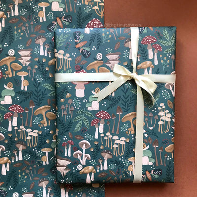 Mushroom Gift Wrap in Green | The Tiny Toucan