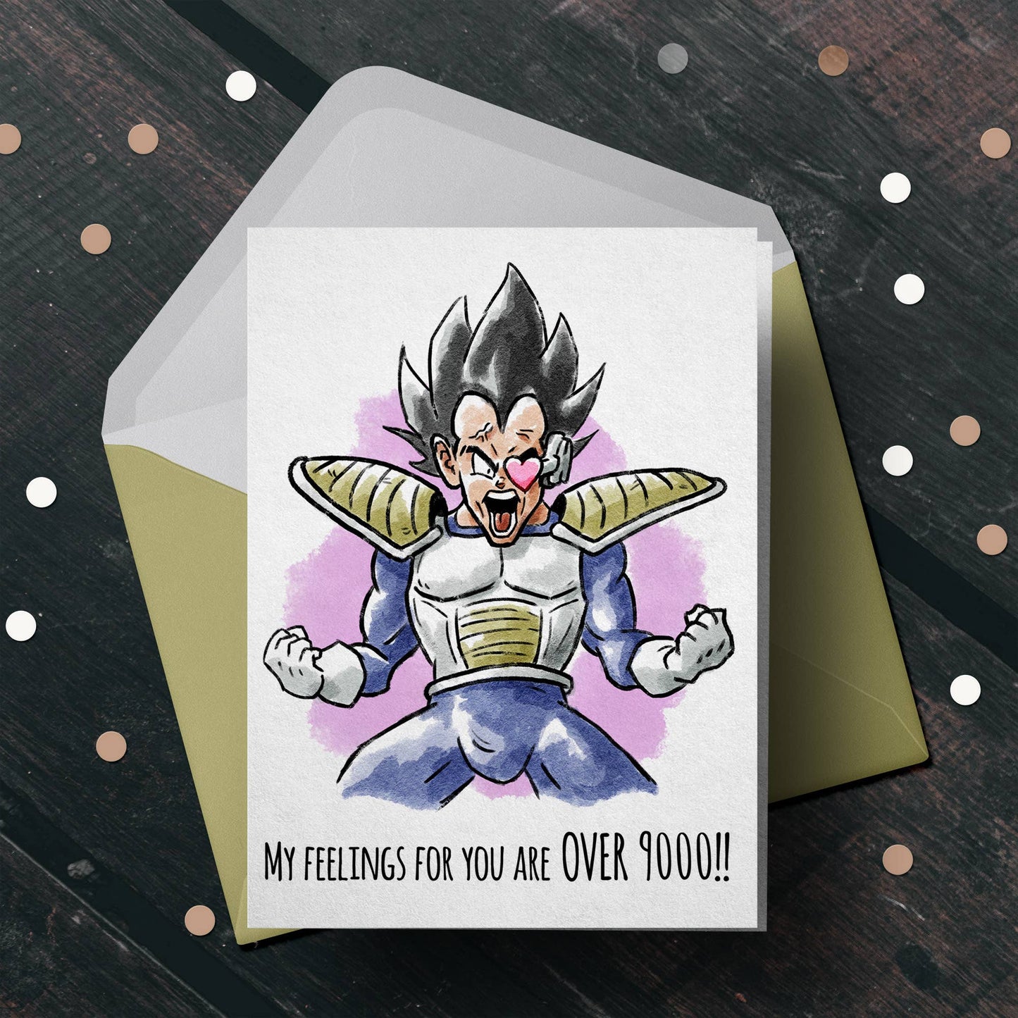 Over 9000 - Dragonball Z Anime Valentines Anniversary Love Card