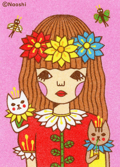 Naoshi Flower Cats - 5x7 Art Print